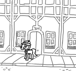 Size: 640x600 | Tagged: safe, artist:ficficponyfic, oc, oc only, oc:emerald jewel, colt quest, boardwalk, building, colt, cyoa, explicit source, foal, male, sidewalk, story included, street