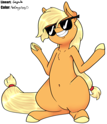 Size: 2015x2343 | Tagged: safe, artist:greyscaleart, artist:notenoughapples, applejack, g4, belly button, female, high res, solo, sunglasses, underhoof