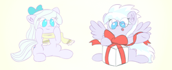 Size: 1280x522 | Tagged: safe, artist:junks, cloudchaser, flitter, g4, bow, christmas, clothes, hair bow, present, scarf