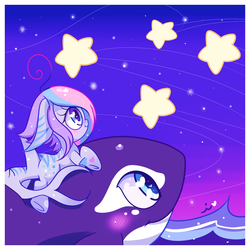 Size: 1200x1200 | Tagged: safe, artist:ipun, oc, oc only, oc:nimune, orca, original species, shark pony, blushing, female, heart eyes, night, shooting star, stars, wingding eyes