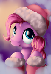 Size: 3900x5700 | Tagged: safe, artist:grennadder, pinkie pie, g4, absurd resolution, female, hat, looking at you, portrait, santa hat, smiling, solo