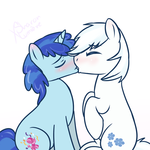 Size: 1024x1024 | Tagged: safe, artist:sugguk, double diamond, party favor, earth pony, pony, unicorn, g4, blushing, cute, double dawwmond, duo, favorbetes, gay, kiss on the lips, kissing, male, ship:partydiamond, shipping, stallion