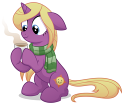 Size: 3207x2693 | Tagged: safe, artist:littlehybridshila, oc, oc only, oc:agnes, pony, clothes, coffee, food, high res, scarf, solo