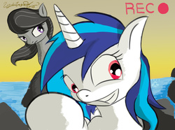 Size: 1329x991 | Tagged: safe, artist:lyokotravels, dj pon-3, octavia melody, vinyl scratch, pony, g4, duo, recording