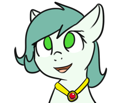 Size: 968x824 | Tagged: safe, artist:neuro, oc, oc only, oc:emerald jewel, earth pony, pony, colt quest, colt, cute, earth pony oc, explicit source, femboy, foal, looking up, male, necklace, simple background, smiling, solo, white background