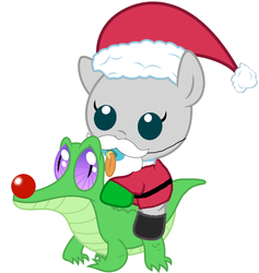 Size: 1021x1077 | Tagged: safe, artist:red4567, gummy, pony, g4, baby, baby pony, christmas, cute, hat, hearth's warming eve, pacifier, ponies riding gators, ponified, red nose, riding, santa claus, santa hat, santabetes, simple background, white background