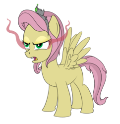 Size: 580x600 | Tagged: safe, artist:karmadash, oc, oc only, oc:princess penumbra, pegasus, pony, angry, blank flank, eye contact, fangs, offspring, parent:fluttershy, parent:king sombra, parents:sombrashy, simple background, solo, sombra eyes, tiara, transparent background