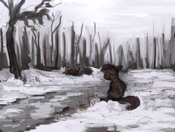 Size: 1600x1200 | Tagged: safe, artist:celestiawept, scootaloo, g4, female, forest, snow, solo, winter
