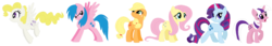 Size: 2528x436 | Tagged: safe, artist:twistednights, applejack (g1), firefly, posey, sparkler (g1), surprise, twilight, g1, g4, g1 six, g1 to g4, generation leap