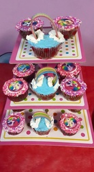 Size: 528x960 | Tagged: safe, fluttershy, pinkie pie, g4, cloud, cupcake, food, irl, photo, rainbows