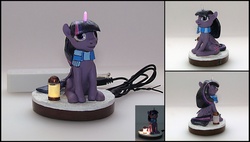 Size: 1600x908 | Tagged: safe, artist:kokojambo, twilight sparkle, alicorn, pony, g4, clothes, female, figurine, mare, nightlight, scarf, sculpture, sitting, snow, solo, twilight sparkle (alicorn)