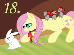 Size: 800x600 | Tagged: safe, artist:mod-named-carot, angel bunny, fluttershy, mouse, g4, bow, neck bow, ribbon, shy