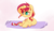 Size: 850x500 | Tagged: safe, artist:phyllismi, sunset shimmer, pony, unicorn, g4, aside glance, female, prone, solo