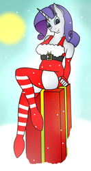 Size: 800x1500 | Tagged: safe, artist:skyspeardraw, artist:thetransformator, rarity, anthro, g4, clothes, female, merry christmas, socks, solo, stockings, striped socks, thigh highs