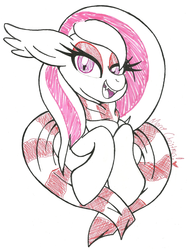 Size: 938x1252 | Tagged: safe, artist:pearlyiridescence, oc, oc only, oc:pearly iridescence, bat pony, pony, bust, christmas, clothes, fangs, scarf, solo