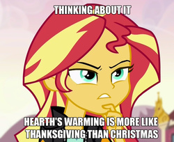 Size: 1219x995 | Tagged: safe, sunset shimmer, equestria girls, g4, my little pony equestria girls: friendship games, christmas, hearth's warming, image macro, meme, thanksgiving