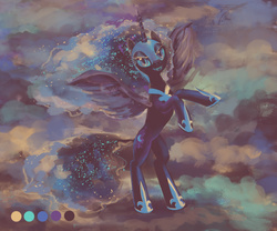 Size: 1000x833 | Tagged: safe, artist:son-trava, nightmare moon, g4, fangs, female, limited palette, looking at you, rearing, solo