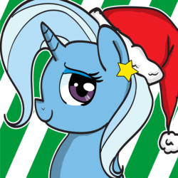 Size: 1200x1200 | Tagged: safe, artist:osakachii, trixie, pony, unicorn, g4, female, hat, mare, santa hat, smiling, solo