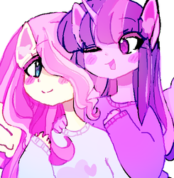 Size: 506x516 | Tagged: dead source, safe, artist:lovefool2, fluttershy, twilight sparkle, alicorn, pegasus, anthro, g4, blushing, clothes, female, lesbian, one eye closed, ship:twishy, shipping, sweater, sweatershy, twilight sparkle (alicorn)