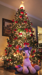 Size: 1984x3540 | Tagged: safe, artist:plushwaifus, twilight sparkle, g4, christmas, christmas tree, irl, life size, photo, plushie, solo, tree