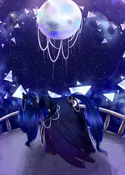 Size: 2250x3150 | Tagged: safe, artist:xkittyblue, princess luna, g4, balcony, female, high res, jewelry, moon, night, solo