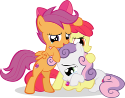 Size: 6561x5121 | Tagged: safe, artist:rainihorn, apple bloom, scootaloo, sweetie belle, earth pony, pegasus, pony, unicorn, g4, absurd resolution, bipedal, crying, cutie mark, cutie mark crusaders, embrace, female, filly, foal, group hug, hug, show accurate, simple background, tears of joy, the cmc's cutie marks, transparent background, vector