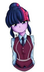 Size: 1100x1800 | Tagged: safe, artist:jovalic, artist:trainbang, sci-twi, twilight sparkle, equestria girls, g4, clothes, crystal prep academy uniform, female, looking at you, missing accessory, school uniform, simple background, solo, transparent background
