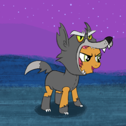 Size: 1200x1200 | Tagged: dead source, safe, artist:lunaerix, babs seed, earth pony, pony, g4, animal costume, big babs wolf, clothes, costume, female, night, nightmare night, solo, wolf costume