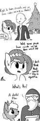 Size: 720x2160 | Tagged: safe, artist:tjpones, oc, oc only, oc:brownie bun, oc:richard, deer, earth pony, human, reindeer, horse wife, christmas, christmas tree, comic, dental plan, monochrome, santa claus, tree