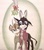 Size: 840x951 | Tagged: safe, artist:thefriendlyelephant, oc, oc only, oc:obi, oc:sabe, oc:uganda, antelope, giant sable antelope, animal in mlp form, bedroom eyes, berry, christmas, clothes, cloven hooves, elephant trunk, horns, mistletoe, nervous, ribbon, sweater, traditional art, trio