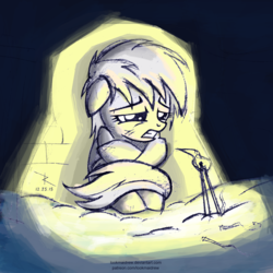 Size: 2000x2000 | Tagged: safe, artist:lookmaidrew, pony, cold, colored sketch, freezing, frostbite, hans christian andersen, high res, matches, ponified, sad, solo, the little match girl