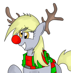 Size: 882x907 | Tagged: safe, derpy hooves, pegasus, pony, g4, antlers, christmas, clothes, female, mare, scarf, simple background, solo