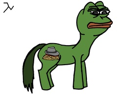 Size: 8000x6331 | Tagged: safe, artist:deacon blues, frog, abomination, absurd resolution, fedora, food, hat, meme, not salmon, pasta, pepe, pepe the frog, ponified, pony pepe, rule 85, sad pepe, simple background, solo, spaghetti, wat, why