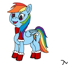 Size: 6500x5963 | Tagged: safe, artist:deacon blues, rainbow dash, g4, absurd resolution, boots, christmas, clothes, female, looking at you, scarf, solo