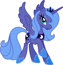 Size: 5610x5830 | Tagged: safe, artist:90sigma, princess luna, alicorn, pony, g4, .svg available, 2015, absurd resolution, female, hair over one eye, horn, looking at you, raised hoof, s1 luna, simple background, smiling, solo, spread wings, transparent background, vector, wings