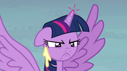 Size: 1280x720 | Tagged: safe, screencap, twilight sparkle, alicorn, pony, g4, season 5, the hooffields and mccolts, annoyed, female, frown, grumpy, grumpy twilight, mare, solo, spread wings, twilight sparkle (alicorn)
