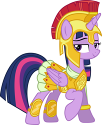 Size: 4790x5880 | Tagged: safe, artist:90sigma, twilight sparkle, alicorn, pony, g4, scare master, .svg available, absurd resolution, armor, armor skirt, athena sparkle, bedroom eyes, clothes, female, guard, helmet, looking at you, mare, raised hoof, simple background, skirt, smiling, solo, transparent background, twilight sparkle (alicorn), vector