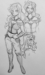 Size: 1160x1920 | Tagged: safe, artist:glacierclear, princess luna, human, g4, belly button, boots, cleavage, female, gritted teeth, humanized, looking at you, midriff, monochrome, sketch, solo, traditional art