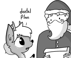 Size: 708x578 | Tagged: safe, artist:tjpones edits, edit, deer, reindeer, barely pony related, cropped, dental plan, dialogue, ear fluff, grayscale, male, meme, monochrome, santa claus, simple background, the simpsons, white background
