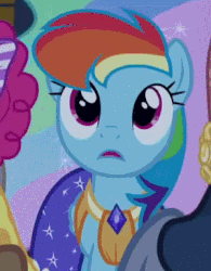 Size: 286x367 | Tagged: safe, screencap, rainbow dash, g4, make new friends but keep discord, animated, blinking, cropped, cute, dashabetes, female, gif, offscreen character, solo focus, stare