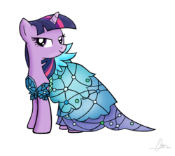 Size: 2524x2240 | Tagged: safe, artist:oinktweetstudios, twilight sparkle, alicorn, pony, canterlot boutique, g4, bedroom eyes, clothes, dress, female, high res, looking at you, mare, princess dress, see-through, simple background, solo, twilight sparkle (alicorn)