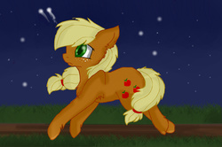 Size: 1480x985 | Tagged: safe, applejack, g4, female, night, running, shooting stars, solo