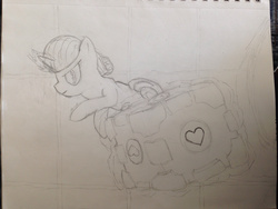 Size: 1280x960 | Tagged: safe, artist:mranthony2, pony, chell, companion cube, ponified, portal, portal (valve), sketch, solo, traditional art