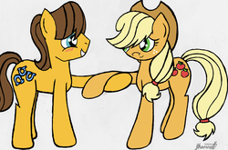 Size: 2768x1824 | Tagged: safe, artist:ningadash, applejack, caramel, g4, female, male, ship:carajack, shipping, straight