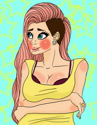 Size: 4200x5400 | Tagged: safe, artist:doggy-loves-llamas, fluttershy, human, g4, absurd resolution, breasts, busty fluttershy, cleavage, female, humanized, piercing, solo, undercut