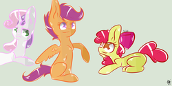 Size: 2000x1000 | Tagged: safe, artist:skylinetoaster, apple bloom, scootaloo, sweetie belle, g4, cutie mark crusaders