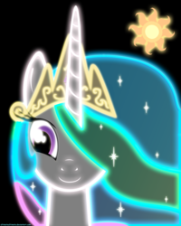 Size: 3024x3784 | Tagged: safe, artist:zantyarz, princess celestia, alicorn, pony, g4, bust, cutie mark background, female, front view, neon, portrait, solo