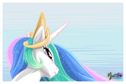Size: 1500x1000 | Tagged: safe, artist:mysticalpha, princess celestia, alicorn, pony, g4, the cutie mark chronicles, abstract background, bust, female, frown, glare, looking up, mare, portrait, simple background, solo