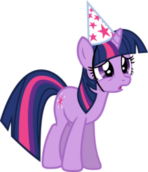 Size: 3080x3581 | Tagged: safe, artist:porygon2z, twilight sparkle, pony, unicorn, g4, party of one, female, hat, mare, party hat, sad, simple background, solo, transparent background, unicorn twilight, vector