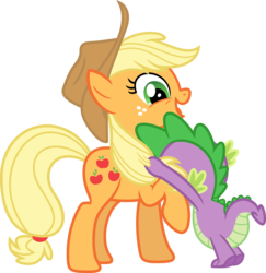 Size: 3463x3560 | Tagged: safe, artist:porygon2z, applejack, spike, g4, my little pony: friendship is magic, spike at your service, female, male, ship:applespike, shipping, simple background, straight, transparent background